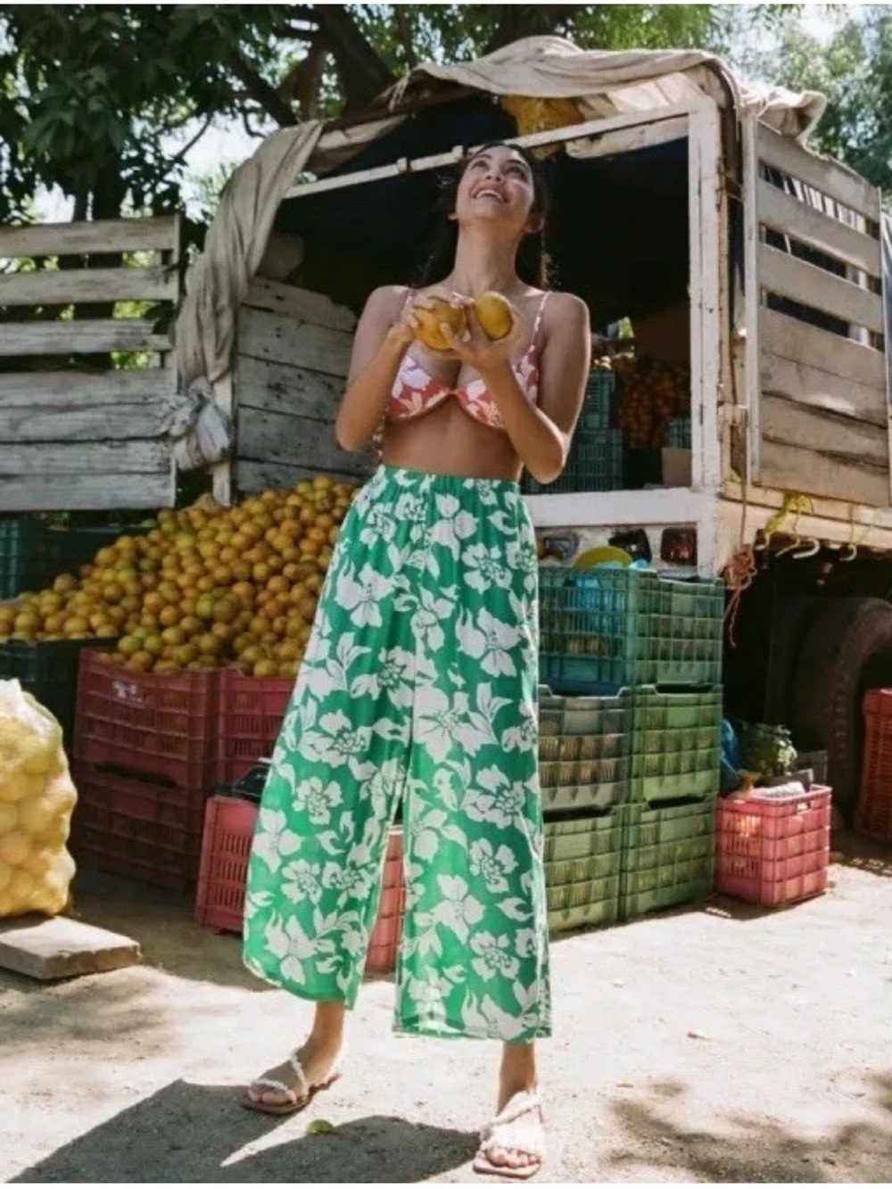 O’NIELL Roxy Nordstrom Oasis Floral Crop Wide Leg Pants Surf Flow Tropical M $65 - Picture 2 of 6